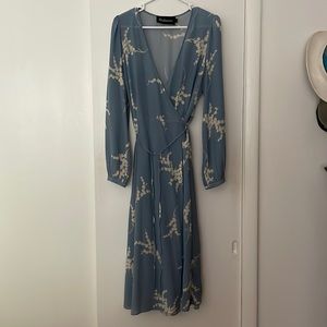 Réalisation Par Long Sleeve Floral Wrap Dress in Light Blue